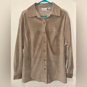 Croft‎ & Barrow WOMANS BUTTON DOWN PEACHSKIN TOP Tan Sz 1X Stretch